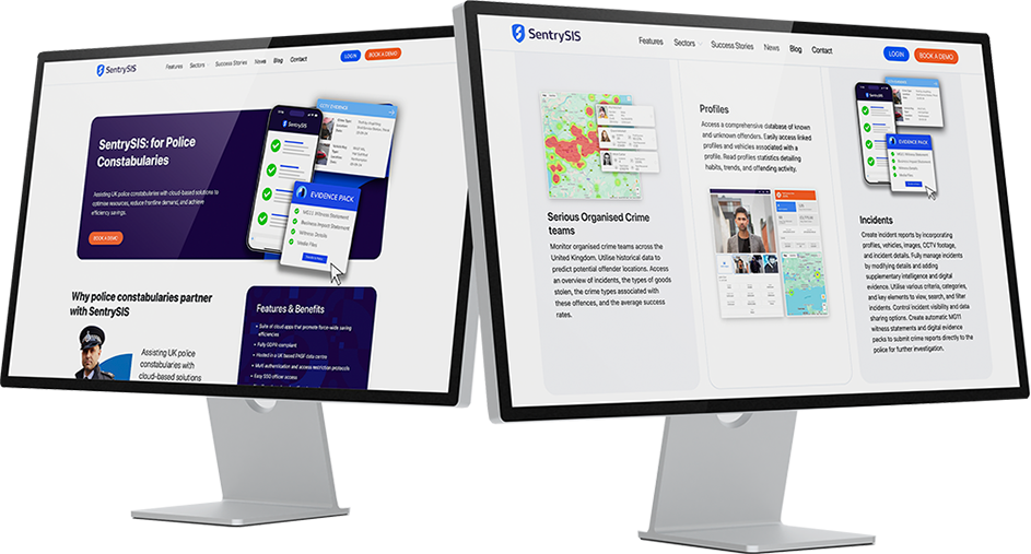 The new SentrySIS website on desktop computers